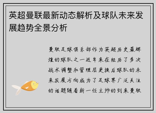 英超曼联最新动态解析及球队未来发展趋势全景分析 英超曼联最新动态解析及球队未来发展趋势全景分析